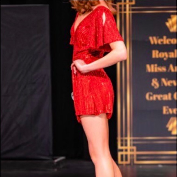 Red Sequenced Romper - flutter sleeves - Picture 1 of 2